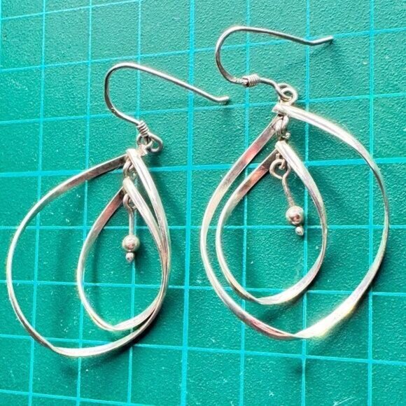 Earrings Vintage Sterling Silver Multi-Hoop Dangle - Picture 3 of 4